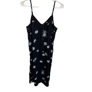 Mossimo Black Floral Print V-Neck Cami Slip Dress Women's‎ Size S